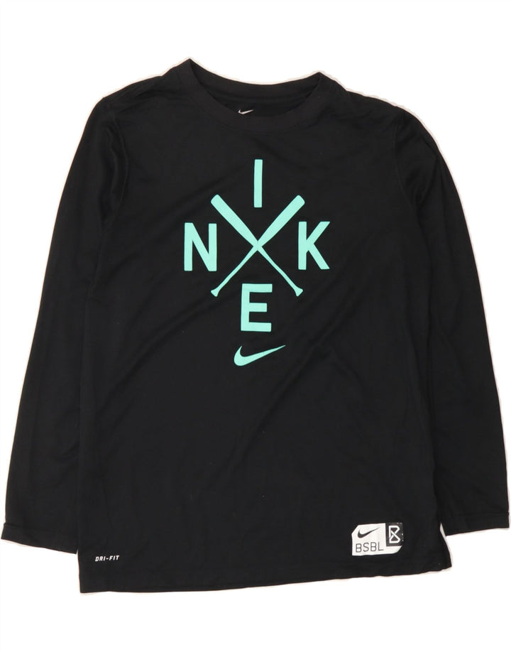NIKE Womens Dri Fit Graphic Top Long Sleeve UK 16 Large Black Polyester Vintage Nike and Second-Hand Nike from Messina Hembry 