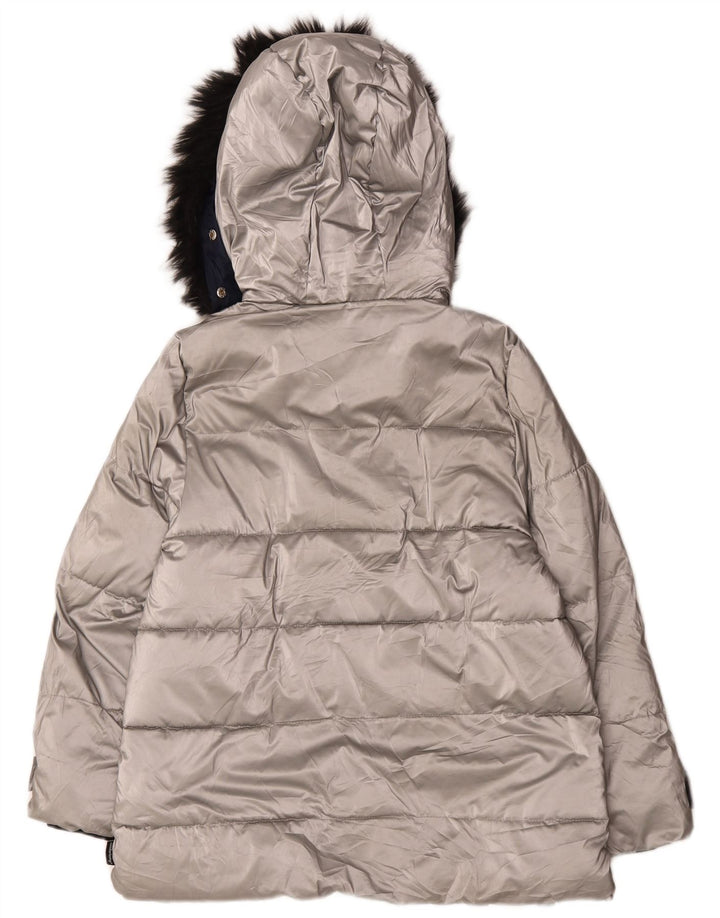 Zara Wattierter Mantel mit Kapuze für Mädchen, 13–14 Jahre, silberfarbenes Polyester