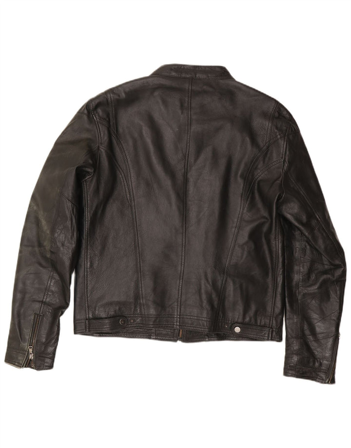 Vintage Herren Leder Racer Jacke IT 54 XL Schwarzes Leder