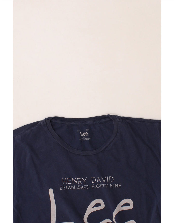 LEE Mens Graphic T-Shirt Top 2XL Navy Blue Cotton Vintage Lee and Second-Hand Lee from Messina Hembry 