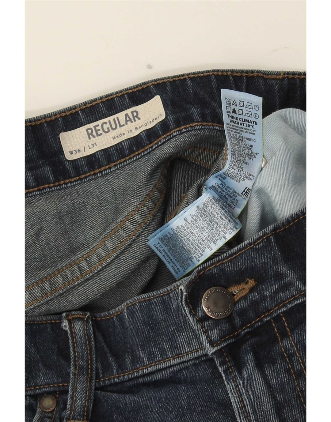 Marks & Spencer Herren Regular Straight Jeans W36 L31 Blaue Baumwolle