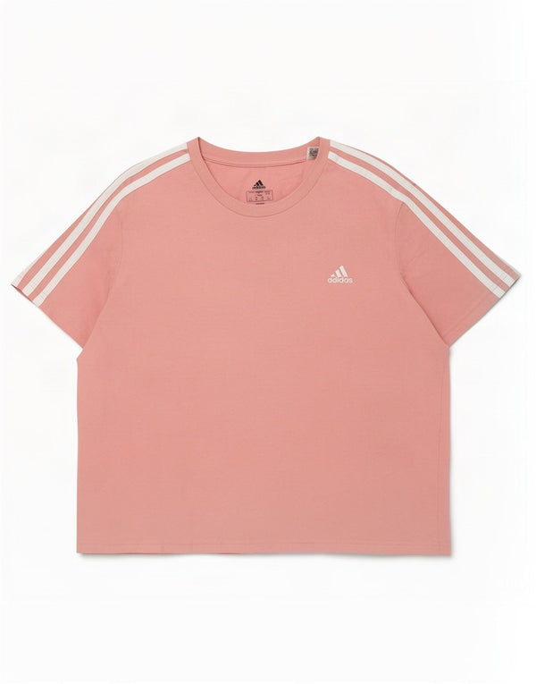 Adidas Damen Crop T-Shirt Top UK 16 Large Rosa Baumwolle