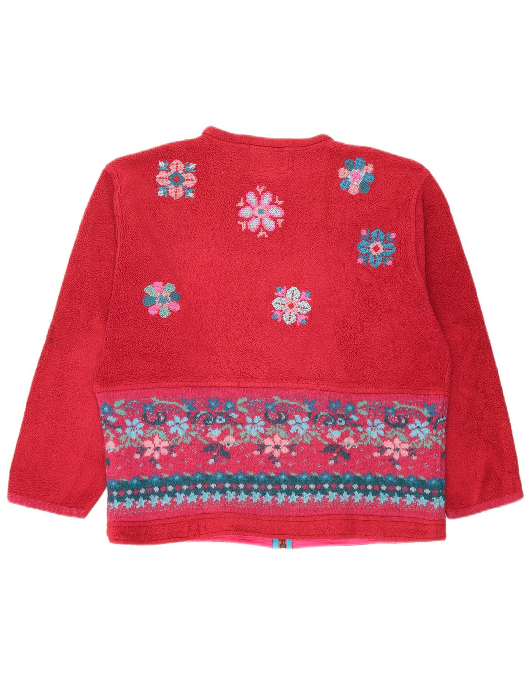 Übergroße Damen-Fleecejacke von Silvy, UK 14, Mittelrotes, geblümtes Polyester