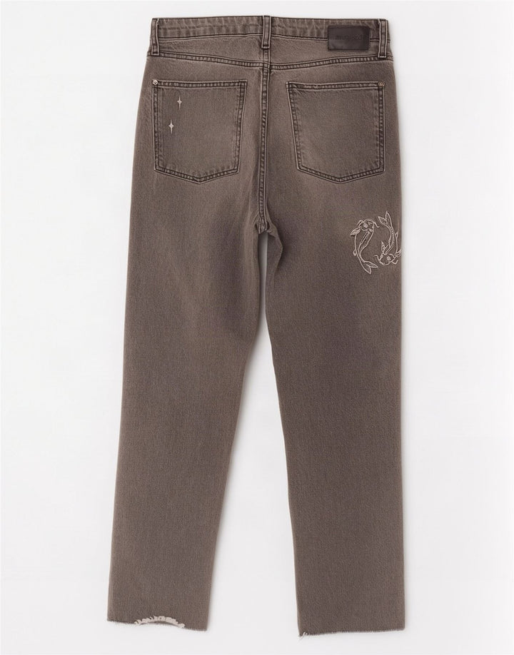 Desigual Damen-Jeans mit abstraktem Muster, gerade, EU 42, groß, W32, L28, Grau