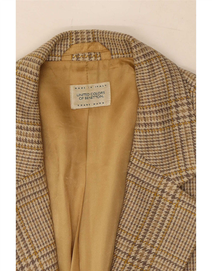 Benetton Damen-Blazer mit 2 Knöpfen, IT 46, große beige Hahnentritt-Wolle