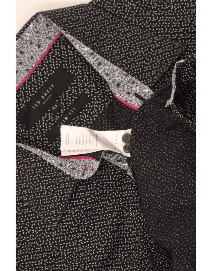 Ted Baker Herren-Hemd mit abstraktem Muster, schmale Passform, Größe 15 1/2, mittelschwarz