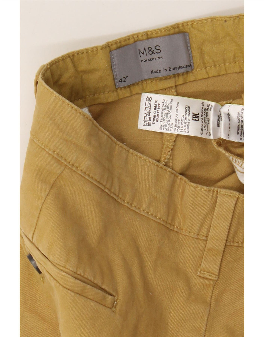 Marks & Spencer Herren Chinoshorts W42 2XL Gelbe Baumwolle