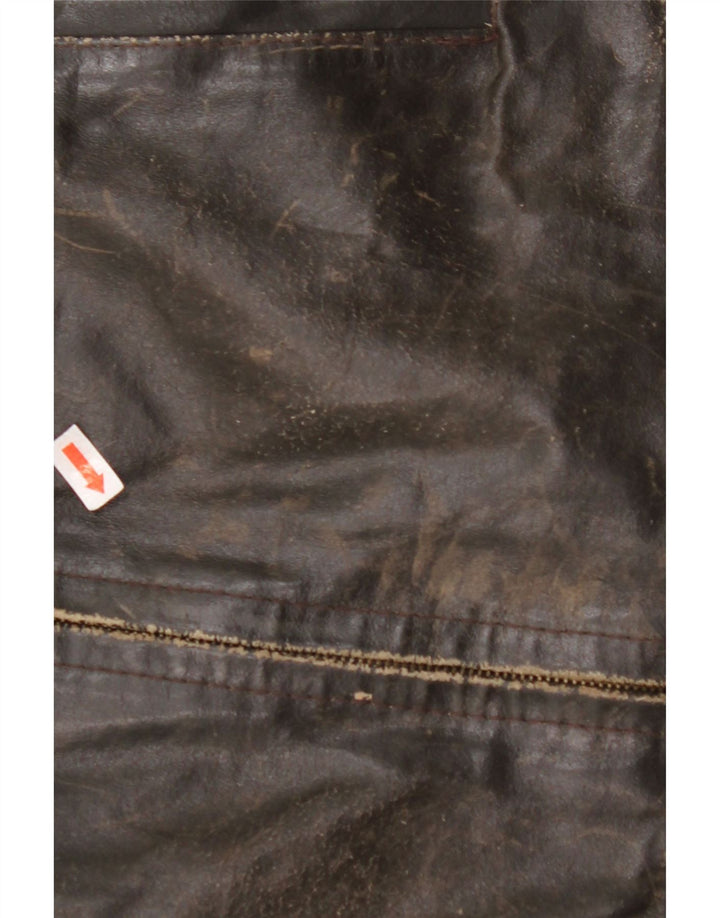 VINTAGE Damen Lederjacke mit 3/4-Ärmeln, UK 14, mittelbraunes Leder