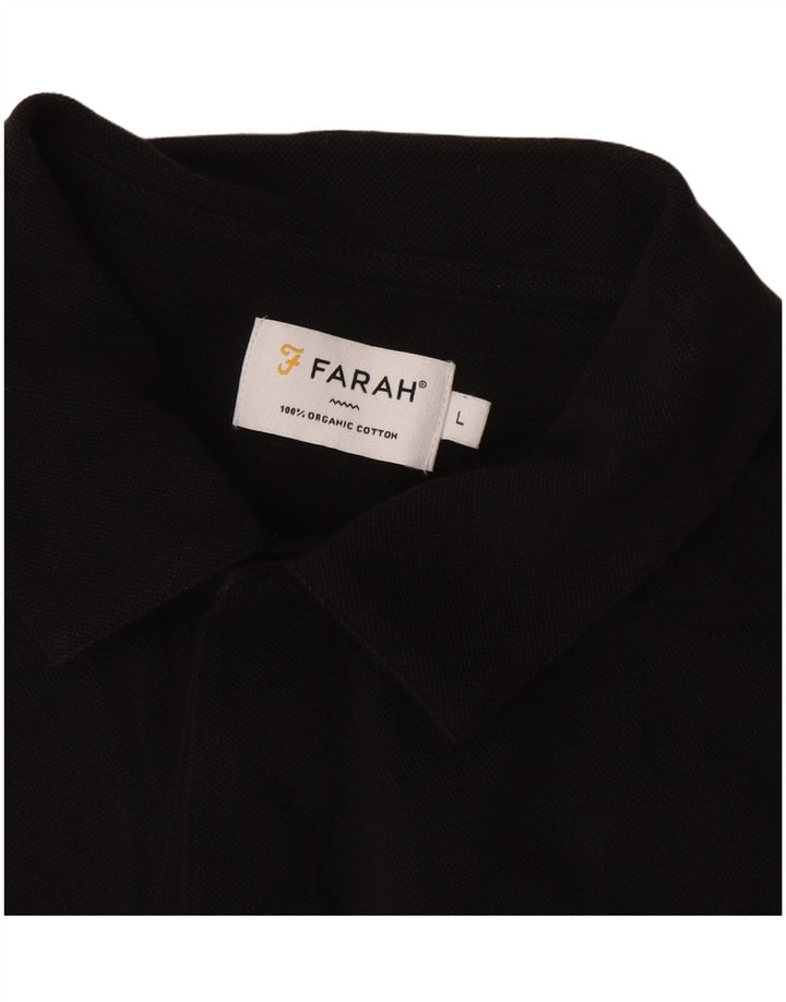 Farah Herren-Langarm-Poloshirt, groß, schwarze Baumwolle