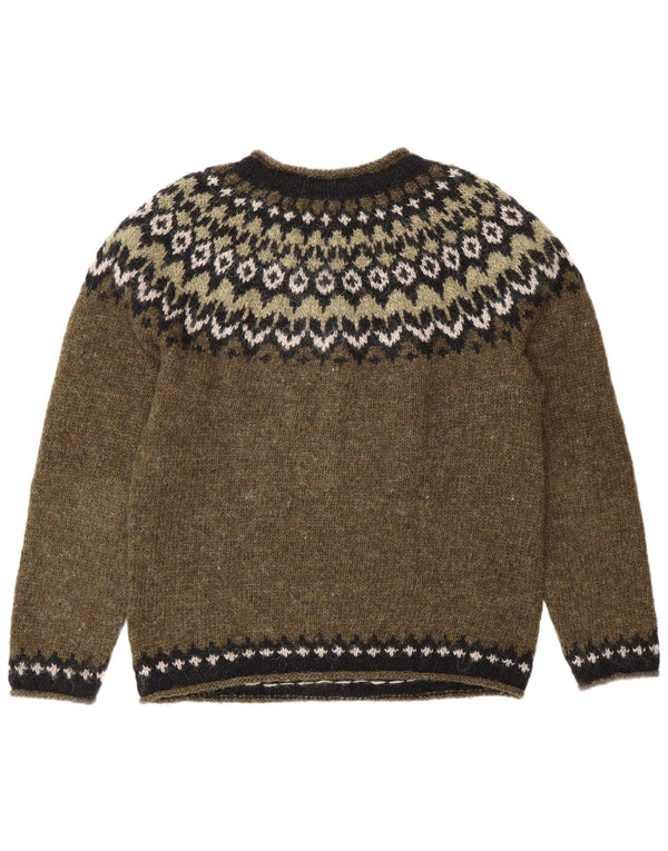 Vintage Damen Pullover mit U-Boot-Ausschnitt UK 18 XL Khaki Fair Isle