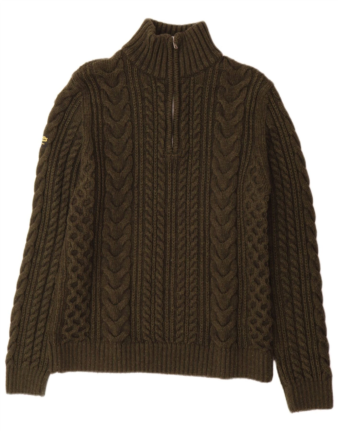 Superdry Herren-Pullover mit Reißverschluss am Hals, kleine Khaki-Wolle