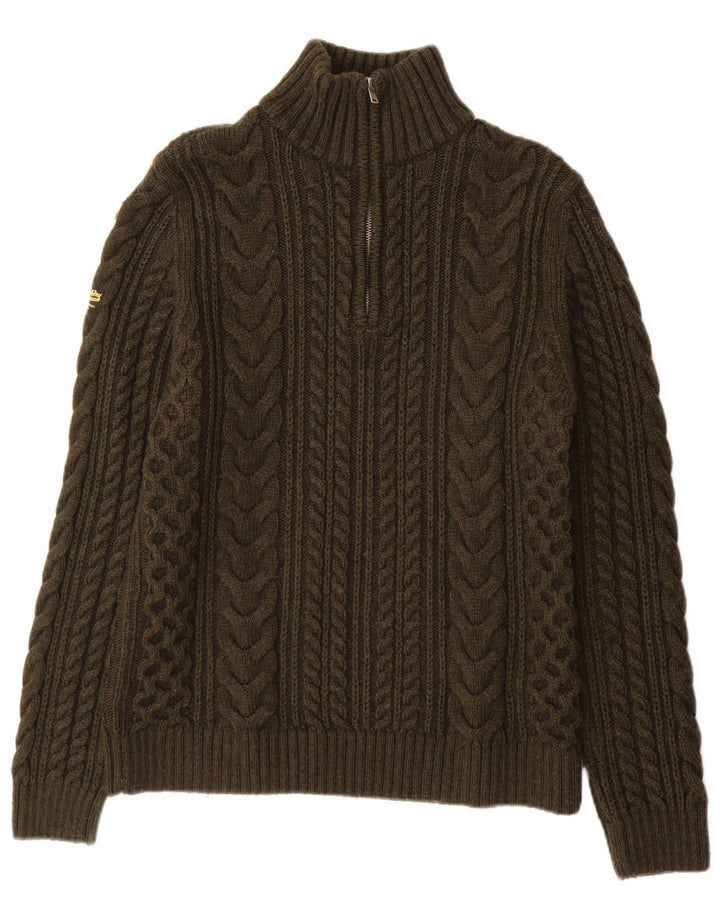 Superdry Herren-Pullover mit Reißverschluss am Hals, kleine Khaki-Wolle