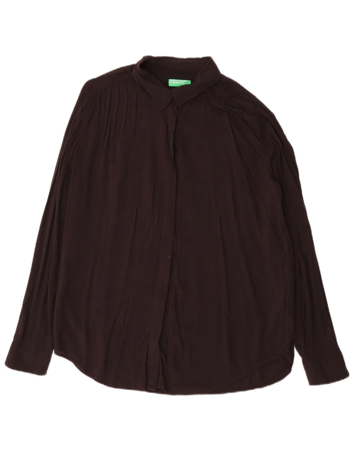 Benetton Damen-Hemdbluse in Übergröße, Gr. 46, Größe L, Schwarz, Viskose