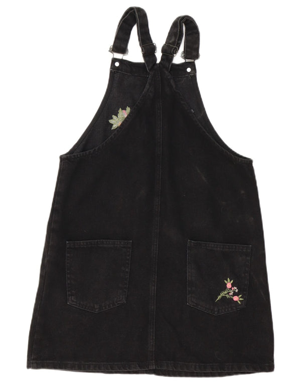 Zara Jeans-Latzkleid für Mädchen, 13–14 Jahre, schwarze Baumwolle mit Blumenmuster
