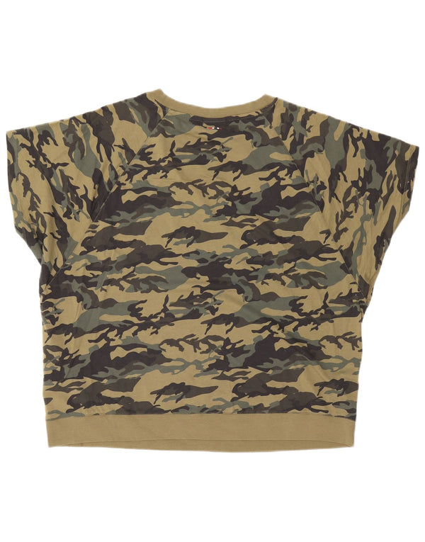 Napapijri Damen Übergroßes T-Shirt-Oberteil UK 14 Medium Khaki Camouflage Baumwolle