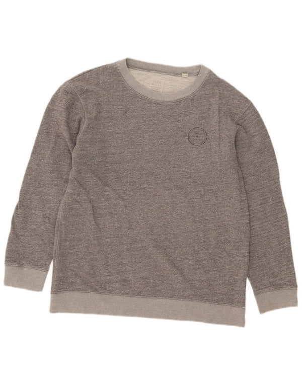 Jack Wills Damen-Sweatshirt-Pullover UK 12 Mittelgrau gefleckte Baumwolle