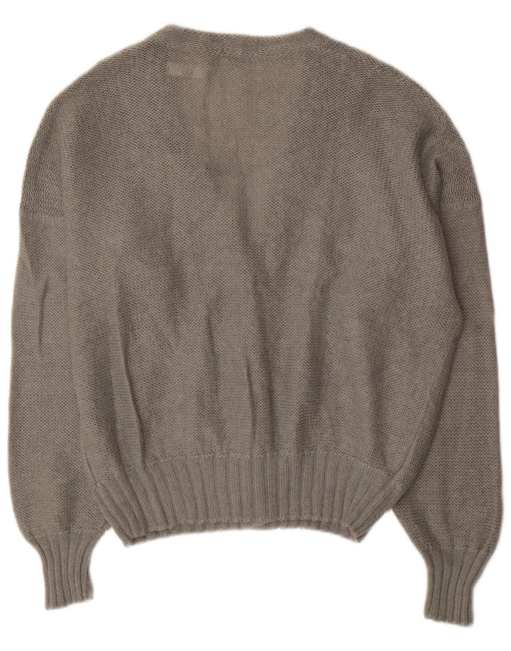 Vintage Damen Cardigan Pullover UK 18 XL Grau Mohair