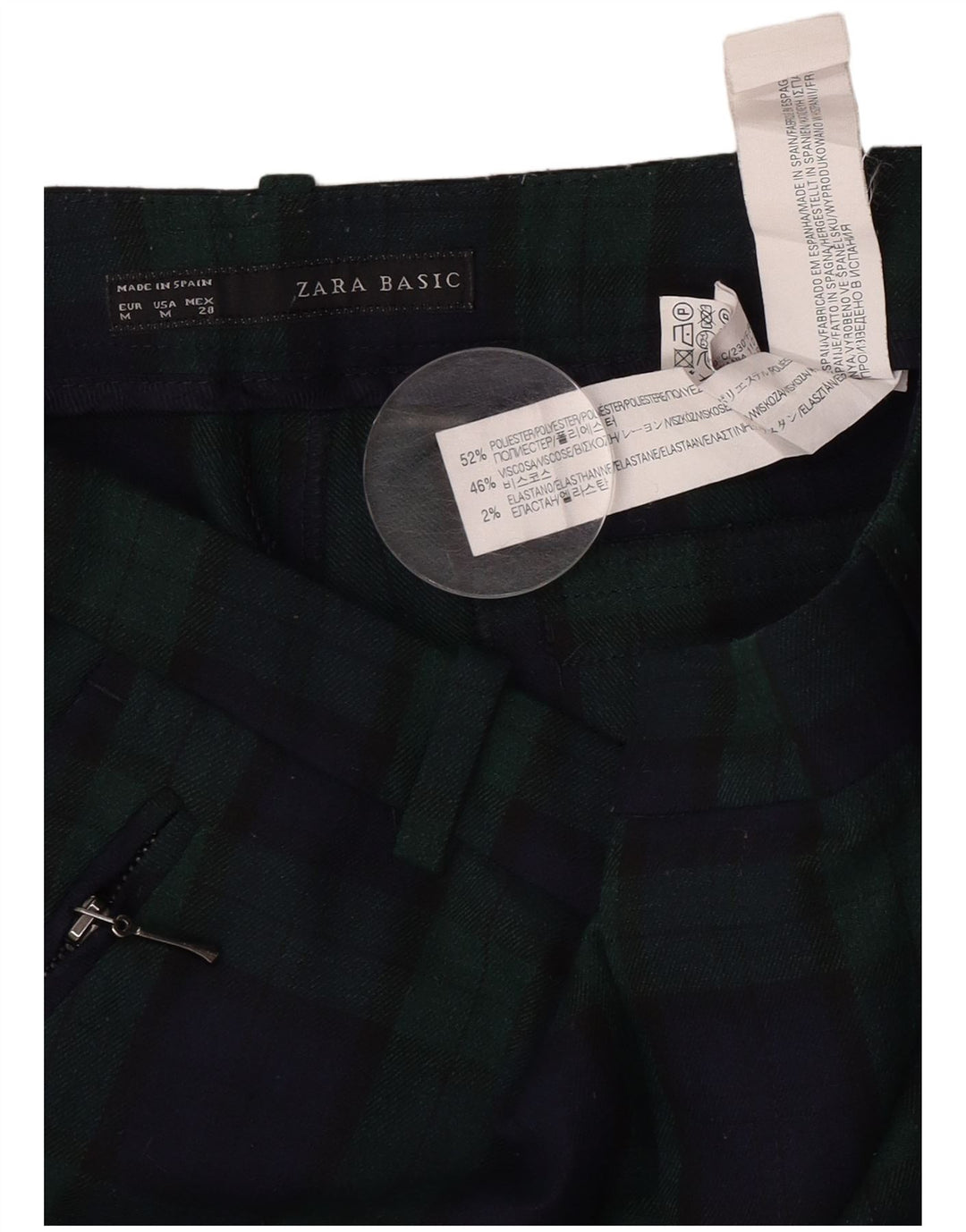Gerade geschnittene Damenhose von Zara, mittelgroß, W30, L24, grün kariertes Polyester