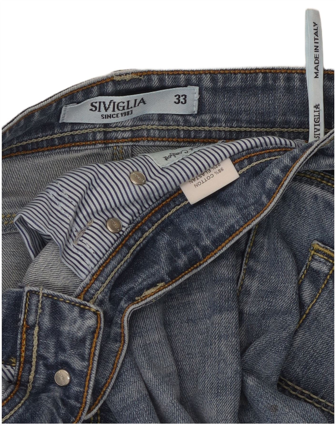 SIVIGLIA Herren Straight Jeans W33 L30 Blaue Baumwolle