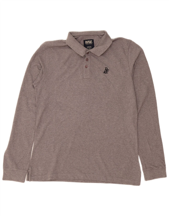 Rifle Herren Langarm-Poloshirt XL Grau meliert