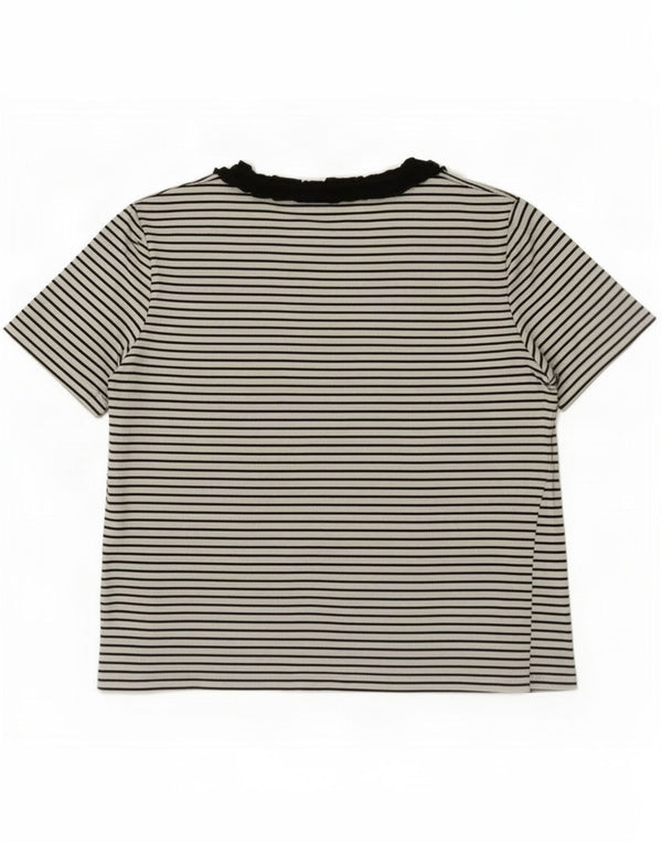 Zara Damen T-Shirt Top UK 12 Mittelweiß gestreift aus Baumwolle