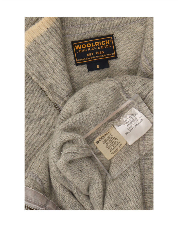 Woolrich Damen-Cardigan mit grafischem durchgehendem Reißverschluss, Gr. 10, kleine graue Wolle