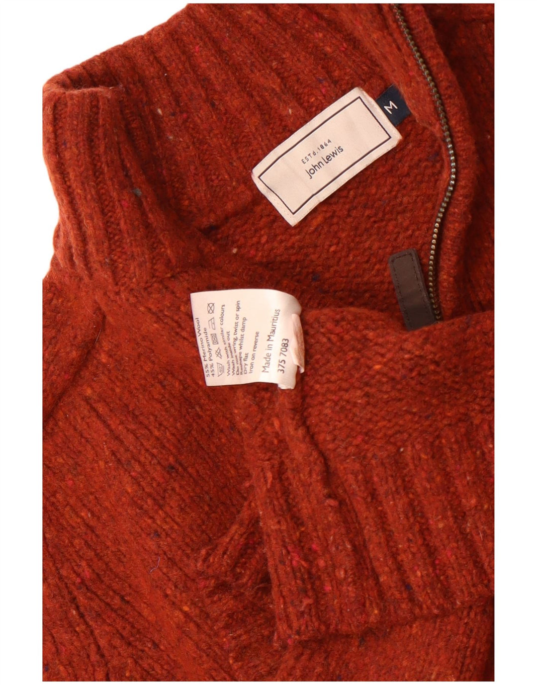 John Lewis Herren-Pullover mit Reißverschluss am Hals, mittlere kastanienbraune gefleckte Merinowolle
