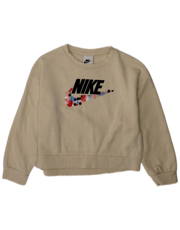 NIKE Mädchen-Sweatshirt mit Grafik, 5–6 Jahre, mittlere, cremefarbene Baumwolle