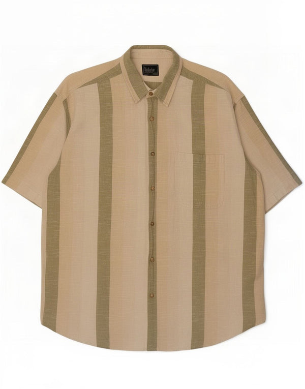 Woodpecker Herren-Kurzarmhemd, Größe 43/44, XL, beige gestreift, Baumwolle