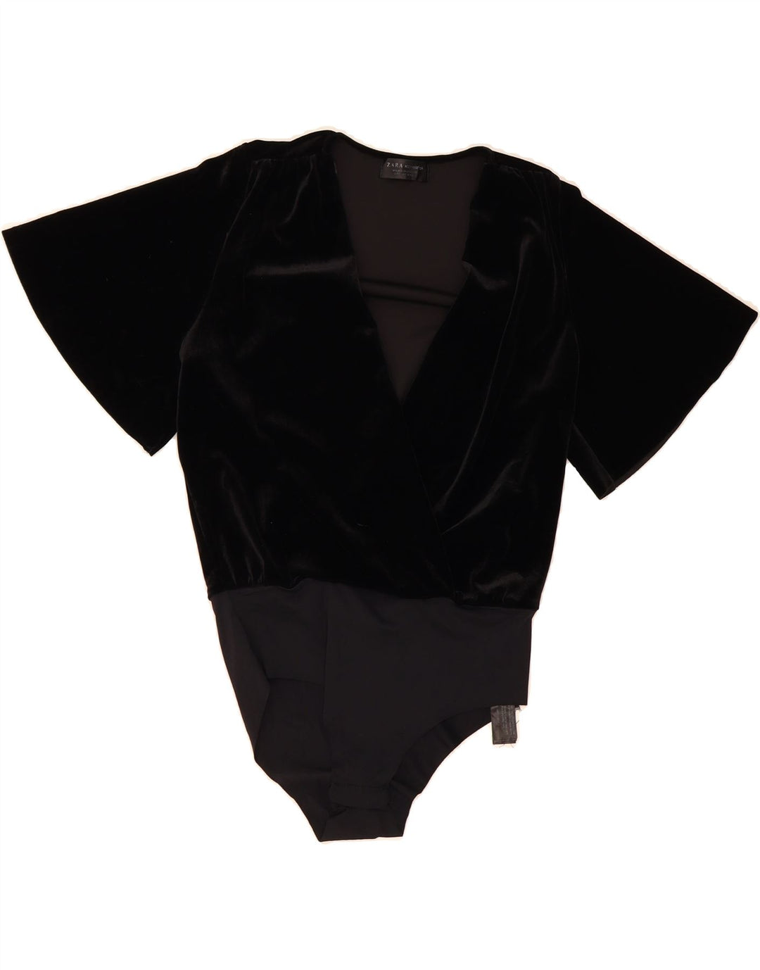 ZARA Womens Velvet Bodysuit UK 12 Medium Black Polyamide Vintage Zara and Second-Hand Zara from Messina Hembry 