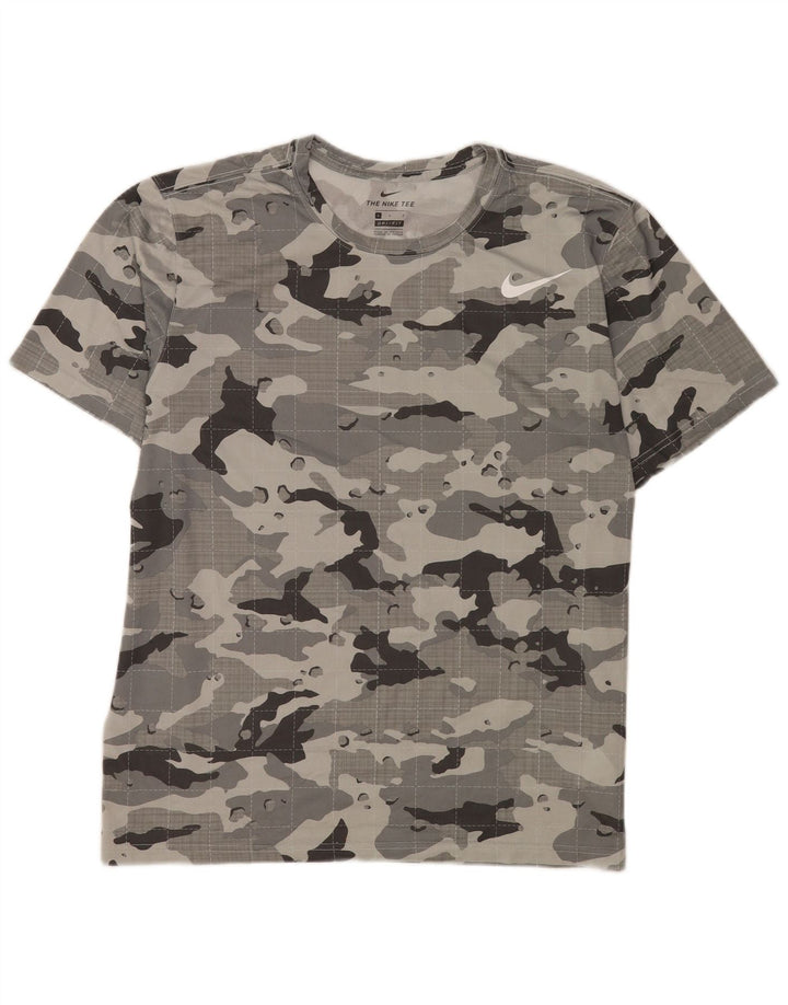 Nike Herren Dri Fit T-Shirt-Oberteil, großes graues Camouflage-Polyester