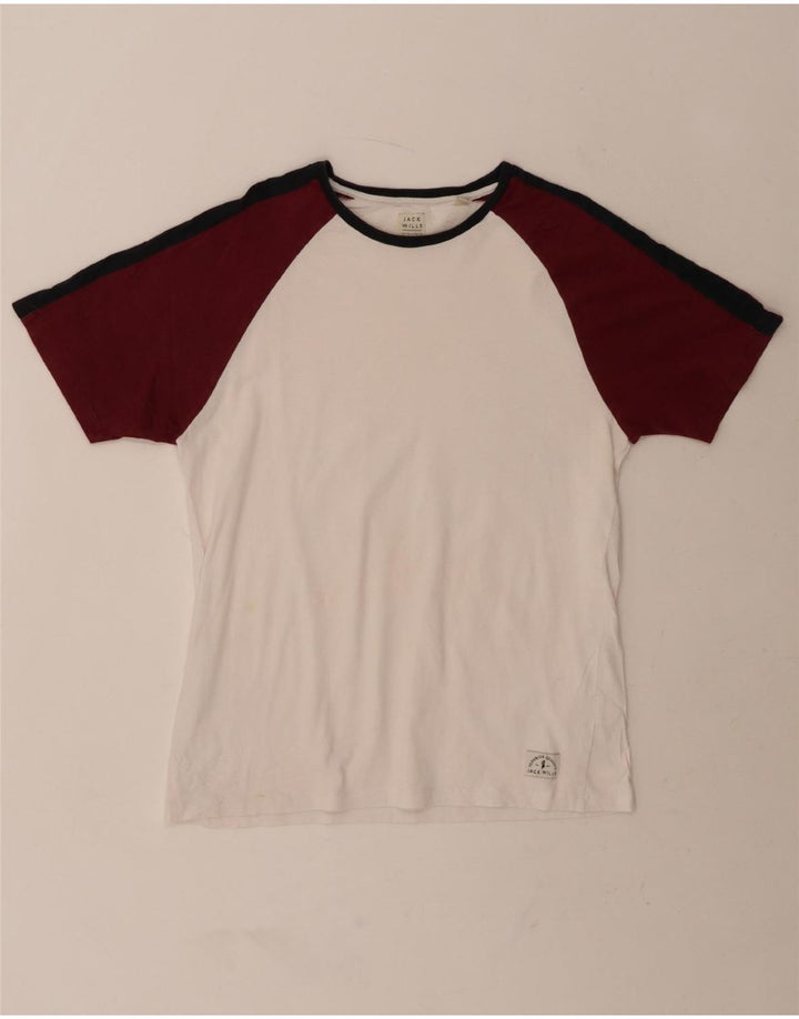 JACK WILLS Mens T-Shirt Top Medium White Colourblock Cotton Vintage Jack Wills and Second-Hand Jack Wills from Messina Hembry 
