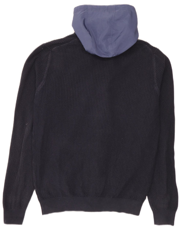 Massimo Dutti Herren-Strickjacke mit Kapuze, XL, Marineblau, Blockfarben, Baumwolle