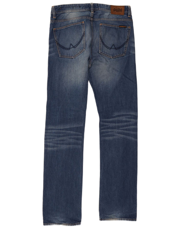 Superdry Mens Officer Straight Jeans W32 L32 Blue Cotton