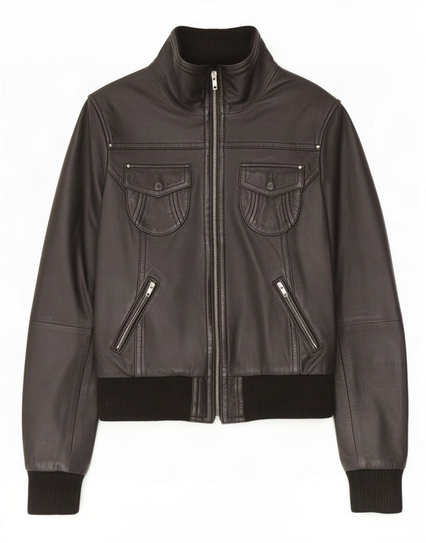 Carrie Hoxton Damen Lederjacke UK 14 Medium Schwarz