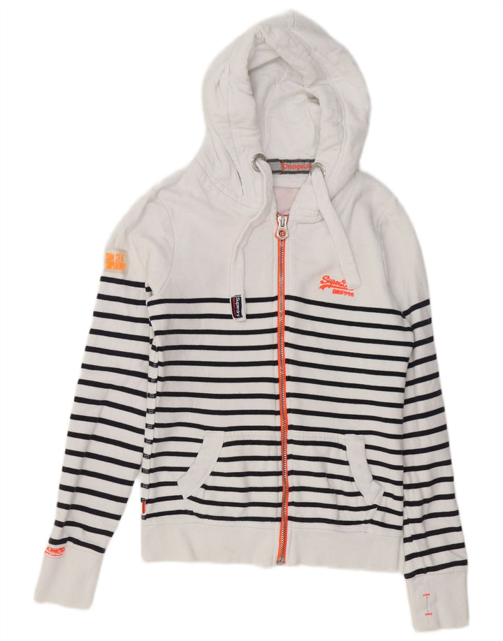 SUPERDRY Damen-Kapuzenpullover mit Reißverschluss, UK 6, XS, weiß gestreift, Baumwolle