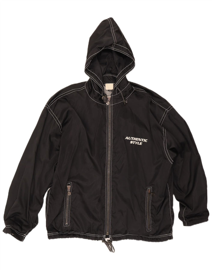 Vintage Herren Regenjacke mit grafischer Kapuze, UK 40, Größe L, Schwarz