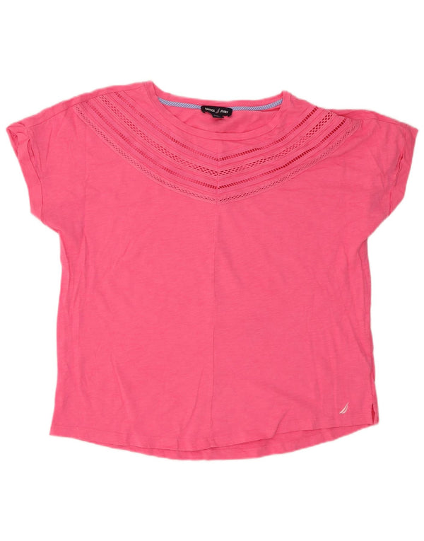Nautica Damen T-Shirt Top UK 14 Mittelrosa gesprenkelte Baumwolle