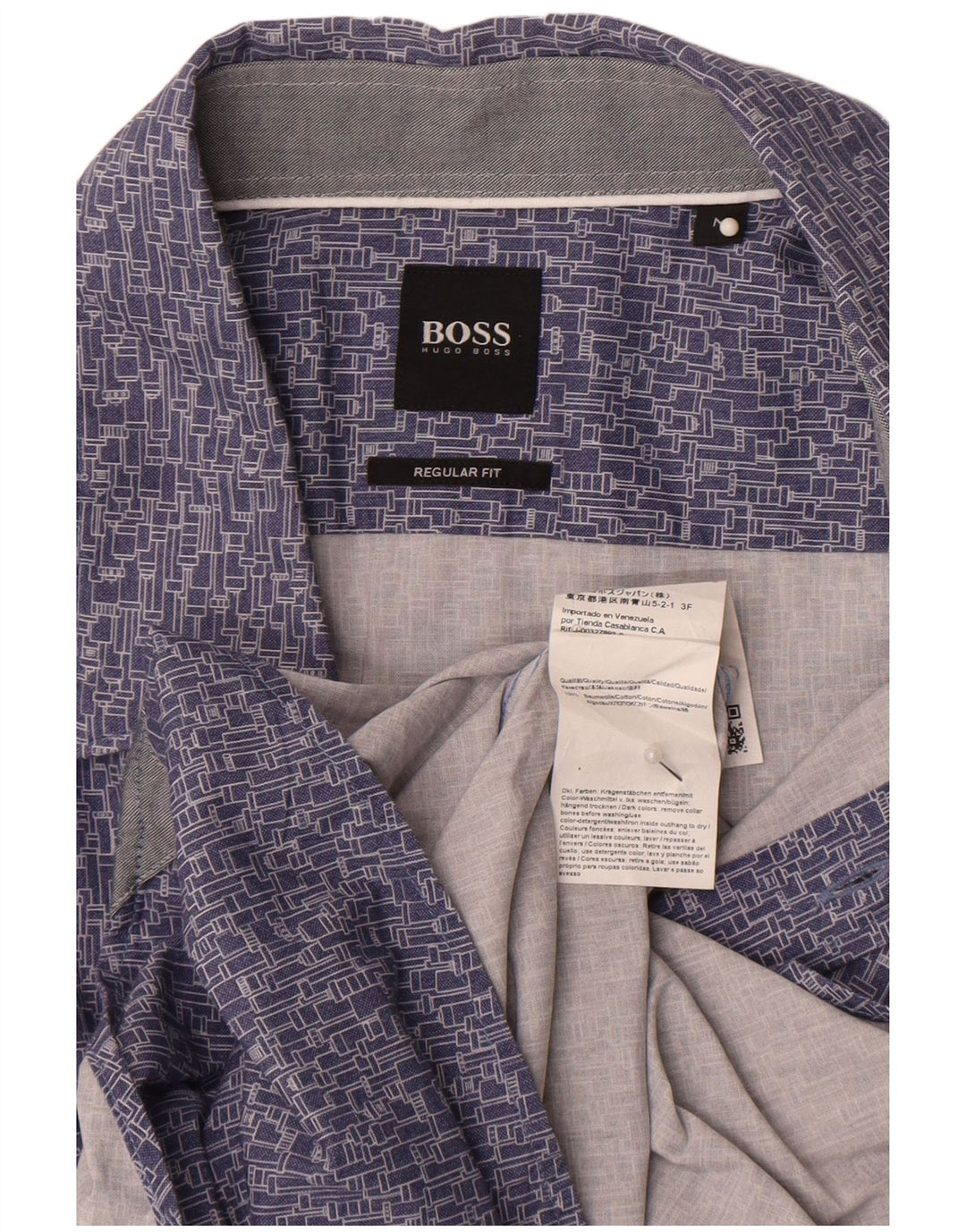 Hugo Boss Herren-Hemd mit normaler Passform, mittelblaue geometrische Baumwolle