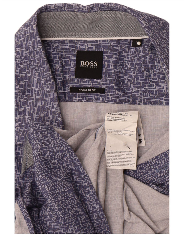 Hugo Boss Herren-Hemd mit normaler Passform, mittelblaue geometrische Baumwolle