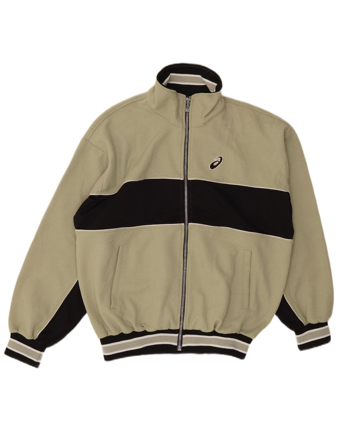 ASICS Herren-Trainingsanzug mit grafischem Oberteil, groß, grünes Farbblock-Polyester