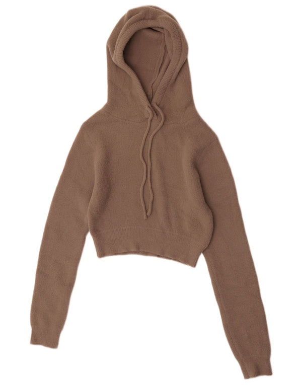 Zara Damen-Pullover mit Kapuze, bauchfrei, Gr. 8, klein, braun, Polyamid
