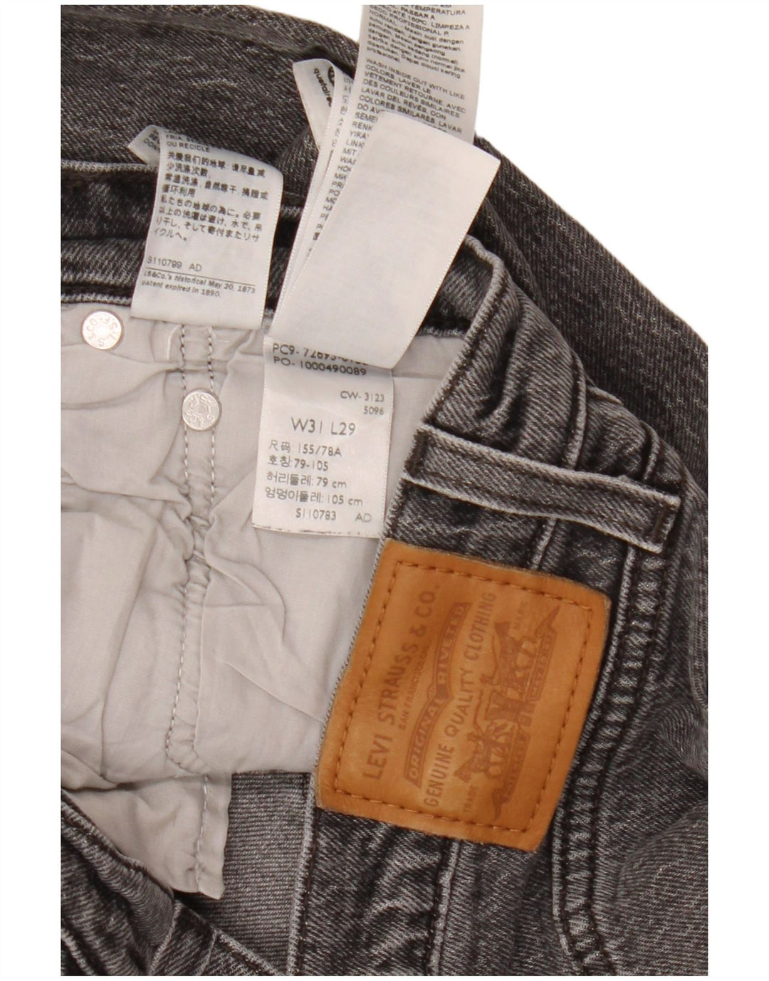 Levi's Herren Ribcage Straight Jeans W31 L29 Graue Baumwolle