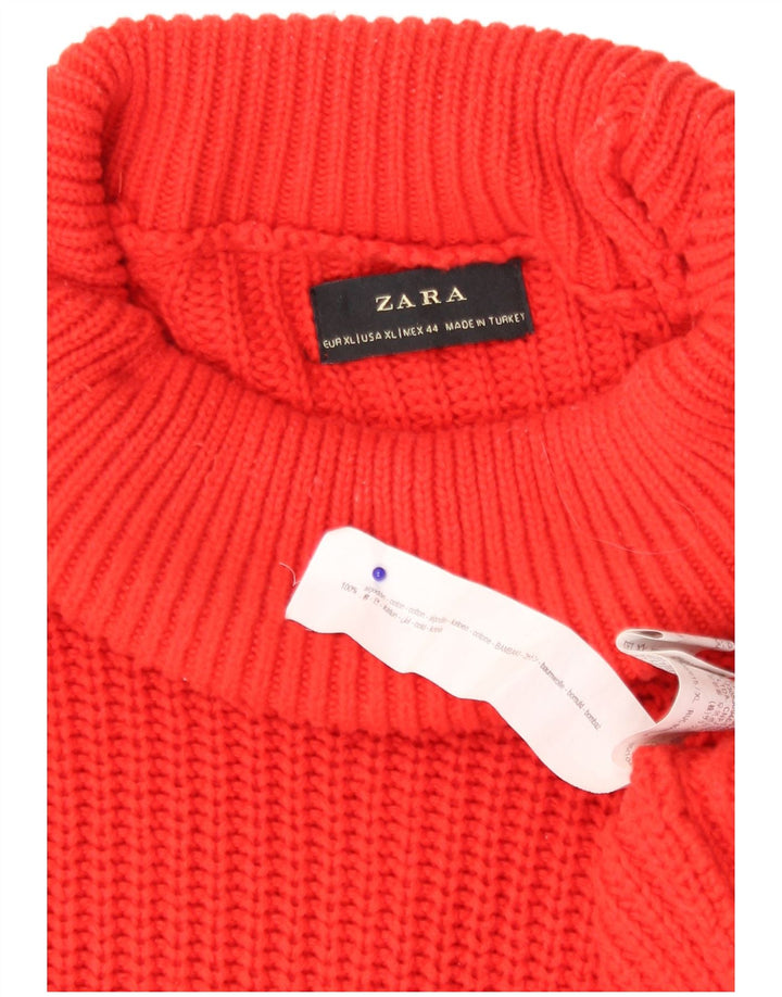 Zara Herren-Pullover mit Rollkragen, XL, rote Baumwolle