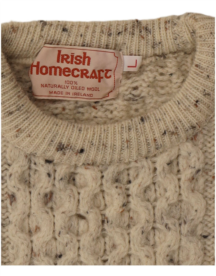 Irish Homecraft Herren-Pullover mit Rundhalsausschnitt, Größe L, Grau meliert