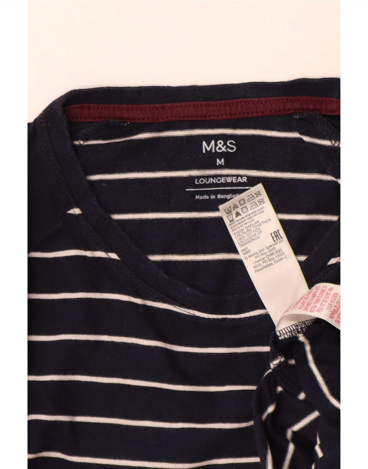 Marks & Spencer Herren-Oberteil aus langärmliger, mittelblauer, gestreifter Baumwolle