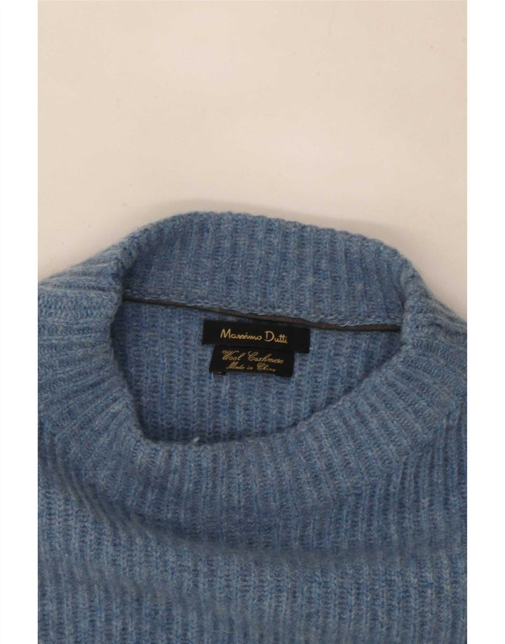 Massimo Dutti Herren-Pullover mit Rollkragen, mittelblaue Wolle
