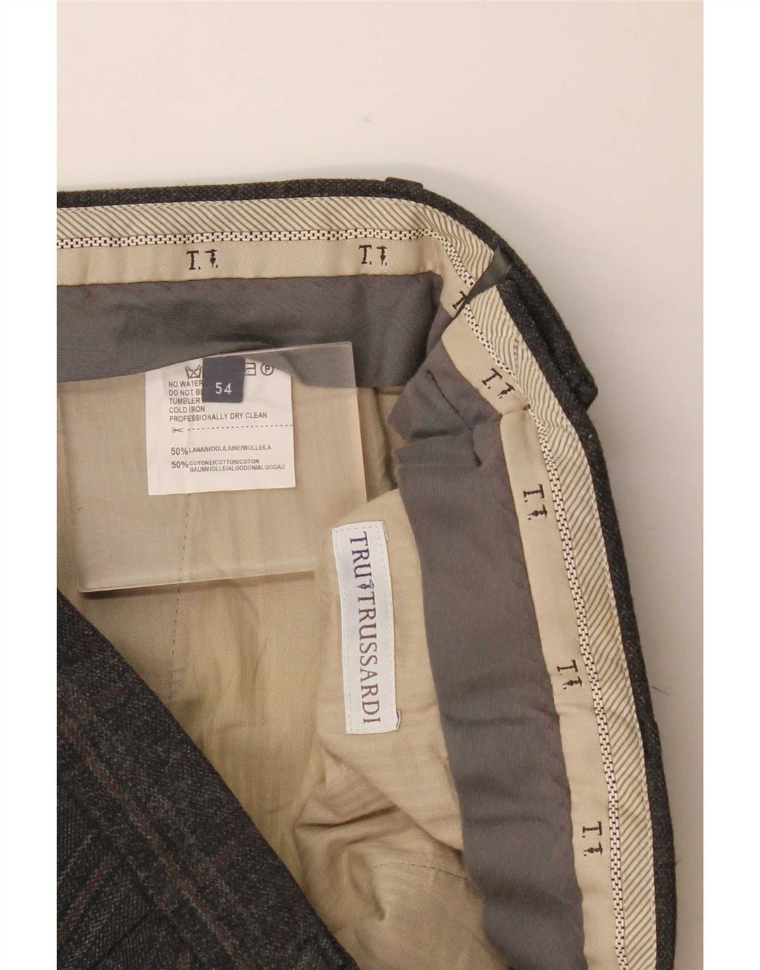 Trussardi Herren-Anzughose, gerade, W36, L33, grau karierte Wolle