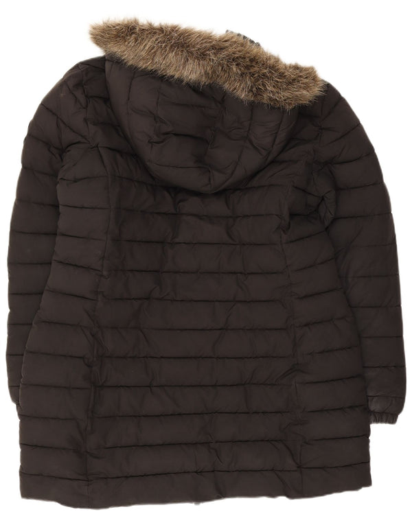 Superdry Wattierter Mantel mit Kapuze für Damen, UK 16, Größe L, Schwarz, Polyester