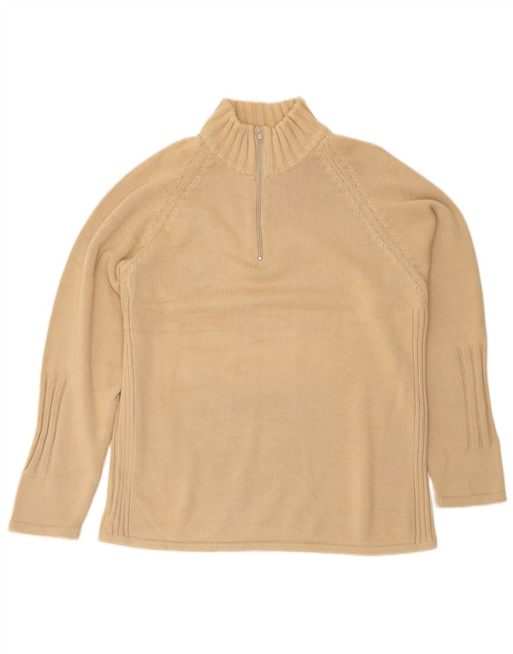 Osvaldo Bruni Herren-Pullover mit Reißverschluss am Hals, große beige Baumwolle